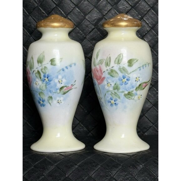 Vintage Noritake Nippon Salt Pepper Shakers Set White Gold Floral - Picture 1 of 9
